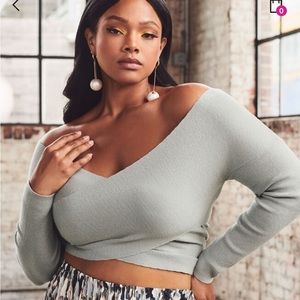 Eloquii Wrap Front Cropped Sweater in Grey